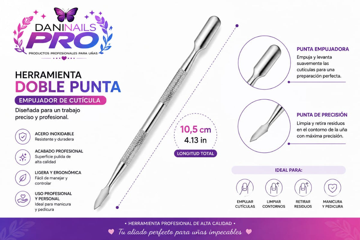 Empujador de Cutícula Doble Punta — Herramienta Profesional