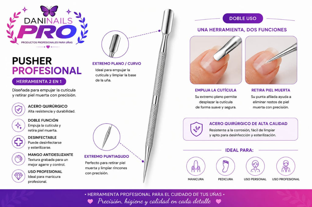 Pusher Profesional — Herramienta 2 en 1 para Cutícula