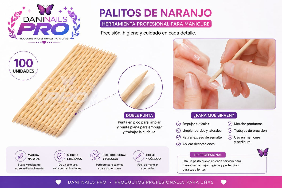 palitos de naranjo profesionales para manicure - 100 unidades