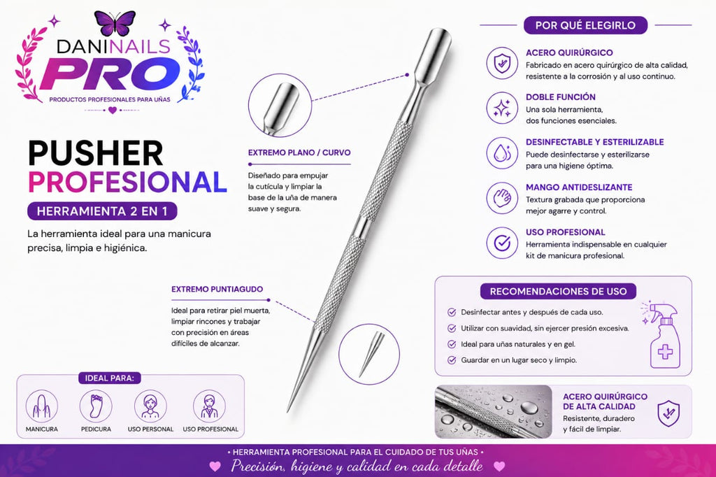 Pusher Profesional — Herramienta 2 en 1 para Cutícula