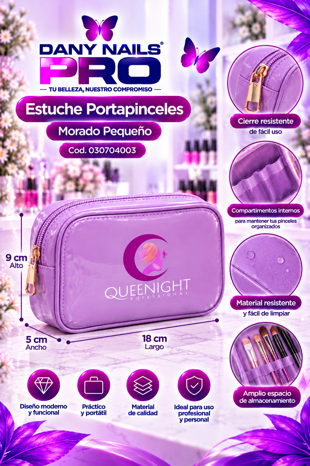 Estuche Porta pinceles Morado Pequeño