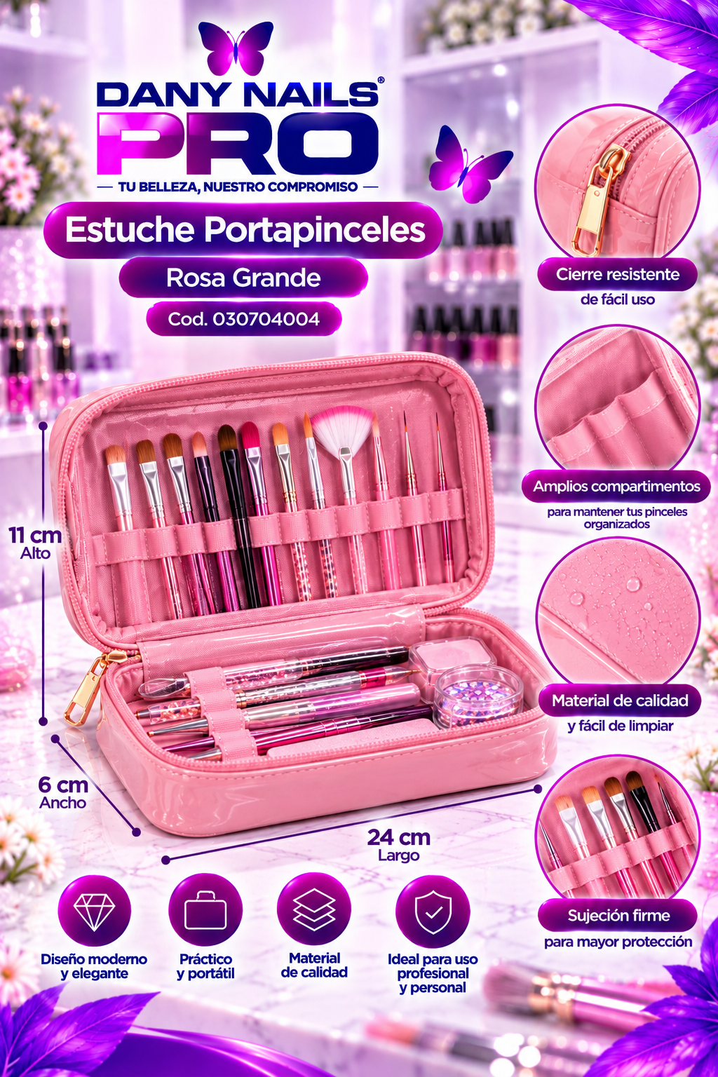 Estuche Porta pinceles Rosa Grande