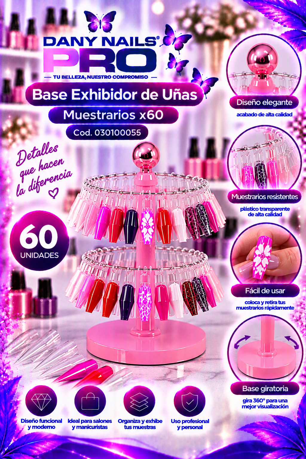 Base Exhibidor de Uñas Muestrarios x60