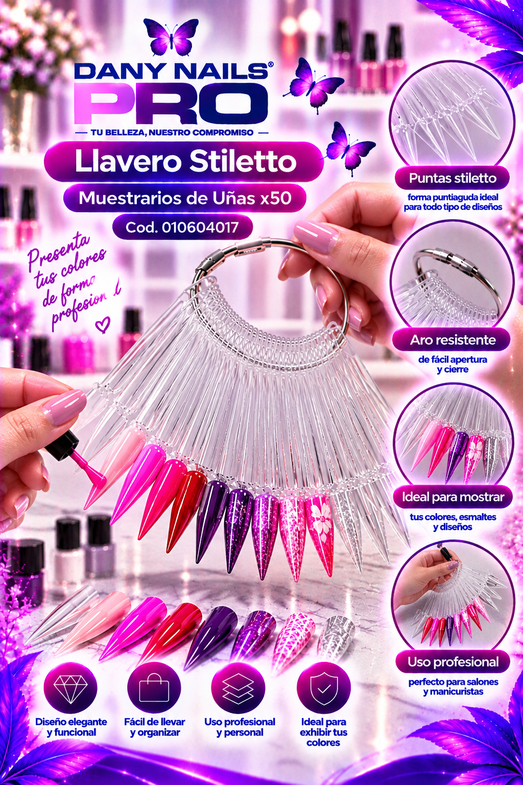 Llavero Stiletto de Muestrarios de Uñas Transparente x50