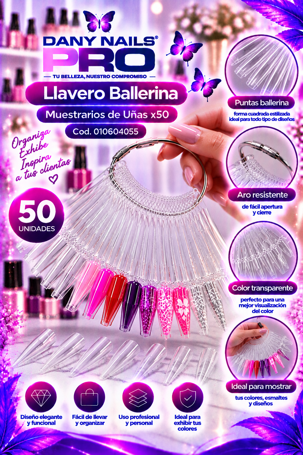 Llavero Ballerina de Muestrarios de Uñas Transparente x50