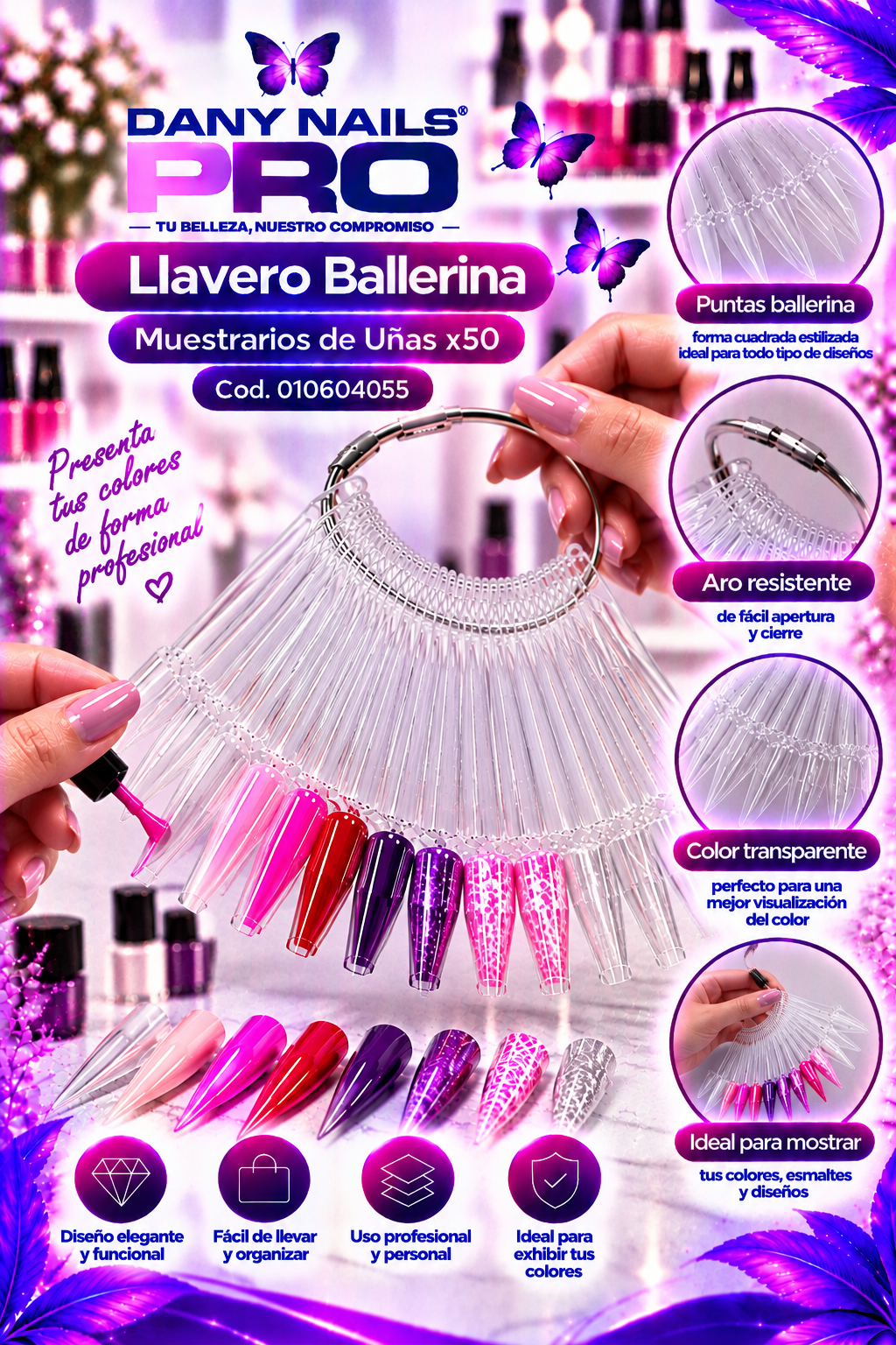 Llavero Ballerina de Muestrarios de Uñas Transparente x50