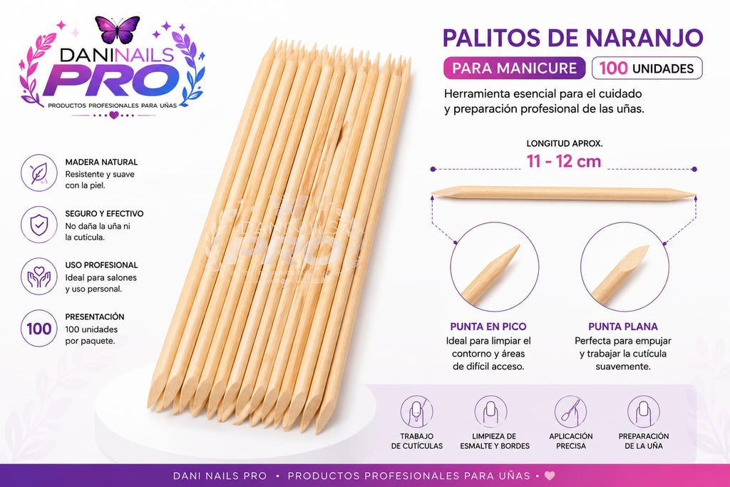 palitos de naranjo profesionales para manicure - 100 unidades
